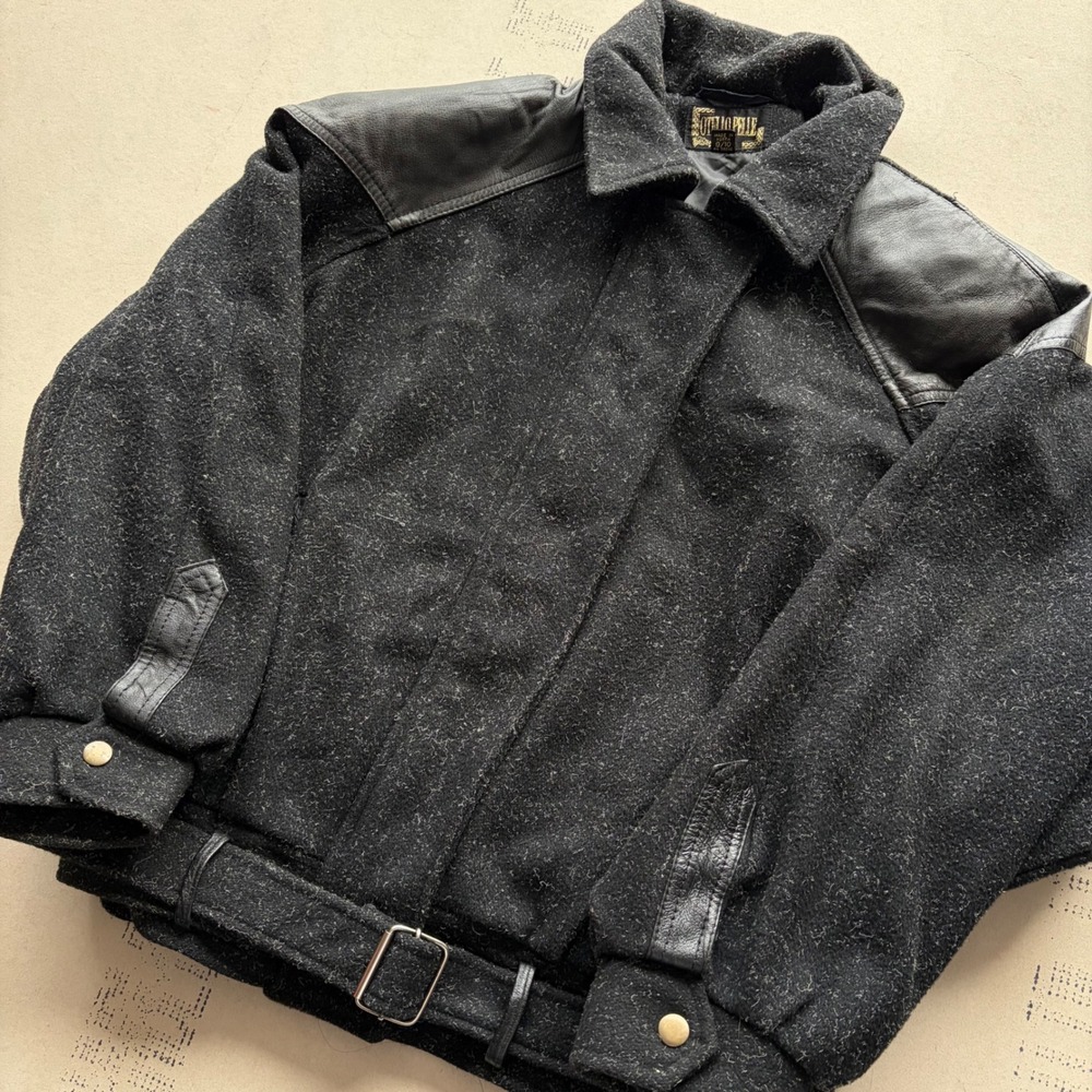 Vintage 70s Buckle strap Otello Pelle Wool Leather Bomber Jacket